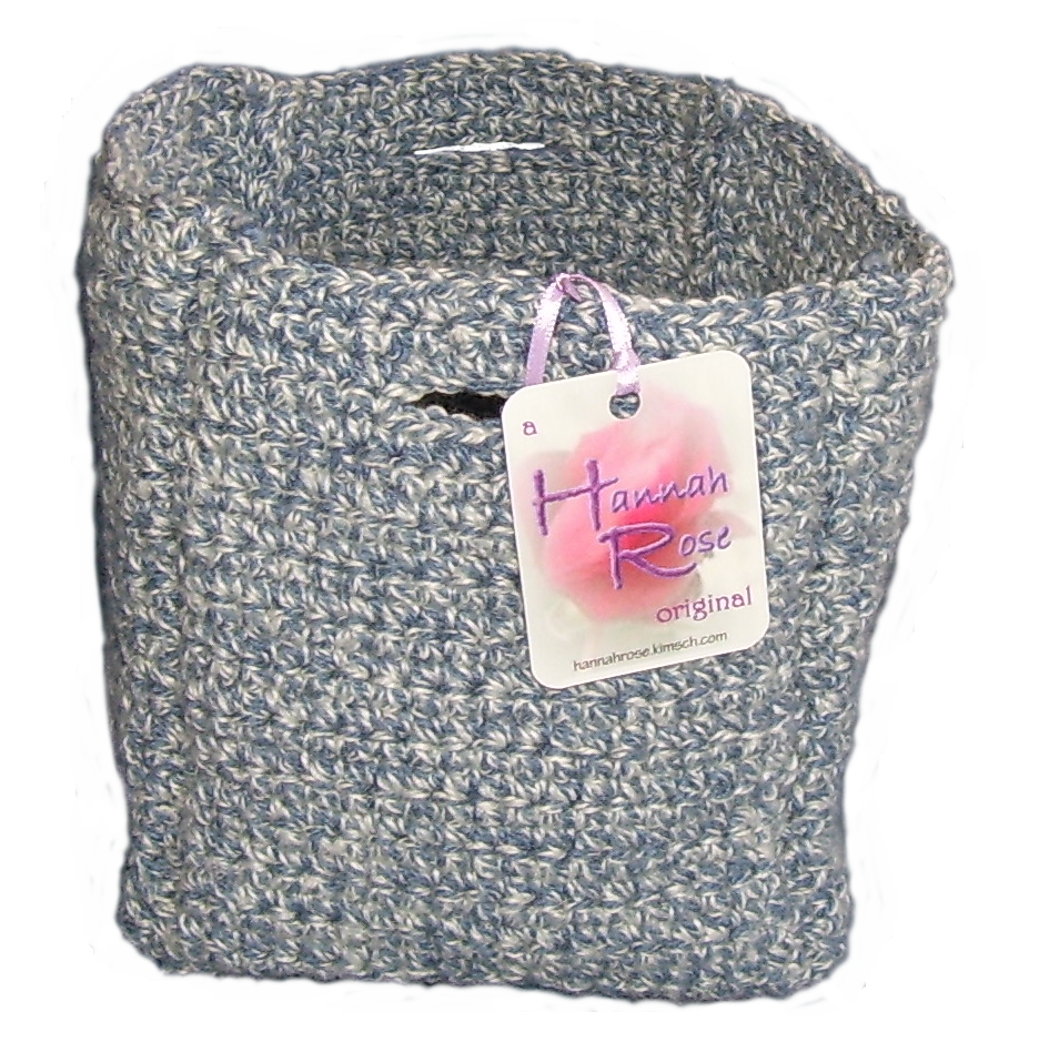 Crocheted basket blue cotton tweed