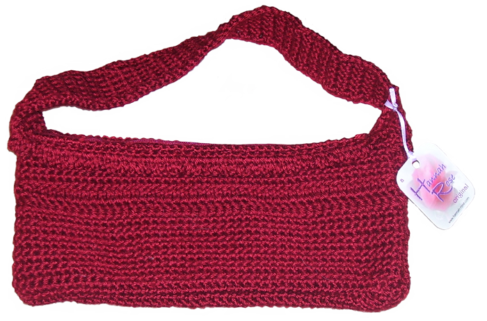 Burgundy crocheted handbag with zipper closure